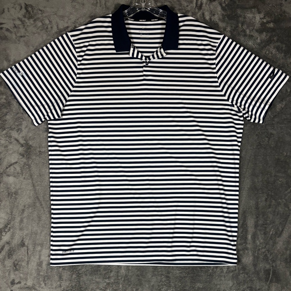 Nike Golf Men's Polo Shirt Blue White Striped XXL Dri Fit